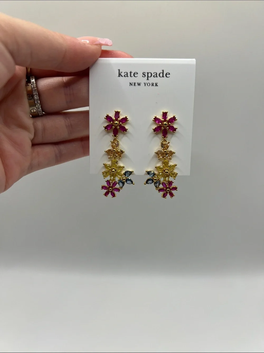 536. kate spade multicolor floral crystal dangling earrings 1 3/4”